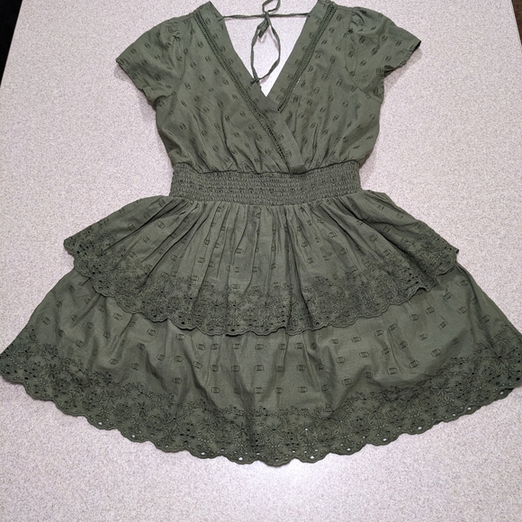 American Eagle Olive Green Eyelet Dress - Picture 5 of 6